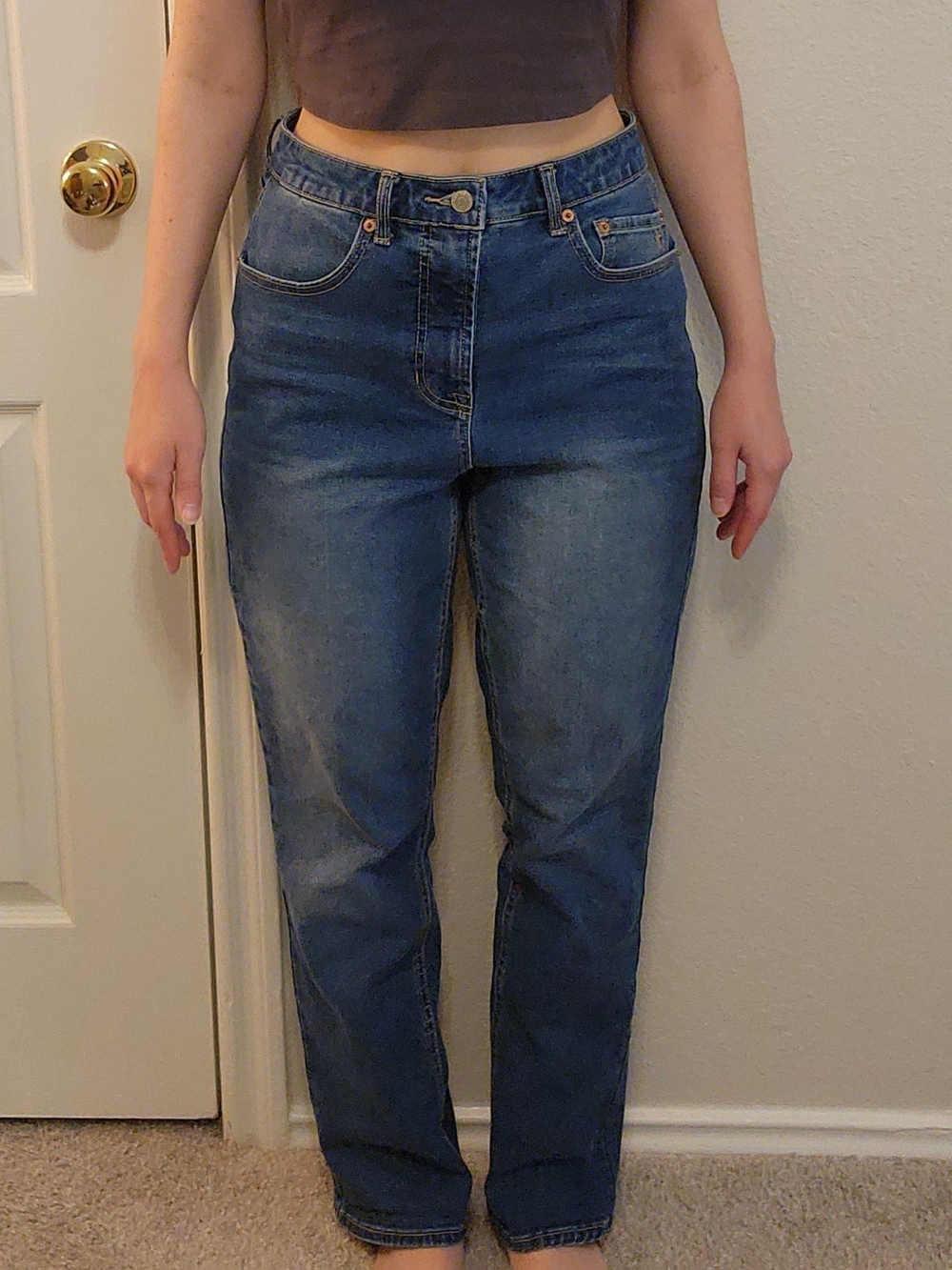 FRYE High Rise Straight Leg Jeans Size 6/28 Medium Blue Wash Stretch Denim